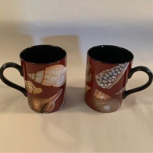 Fitz and Floyd Coquille De Mer Mug Pair (Cinnabar Background)